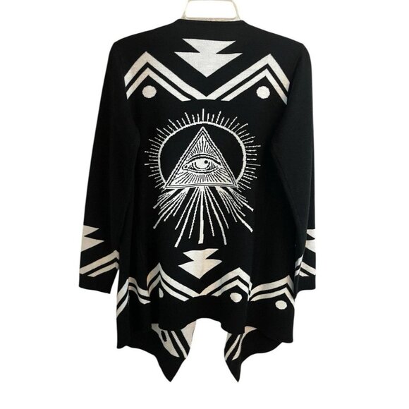 Open Front Cardigan Eye of Providence Black White Geometric Witchy Goth SZ Small - Picture 2 of 7
